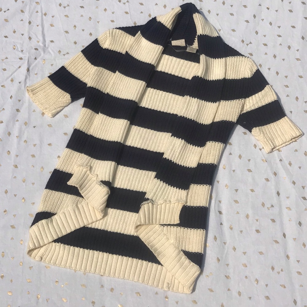 Navy & Cream Striped Cardigan Sweater Women’s Small